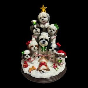 DANBURY MINT Lighted Shih Tzu Family Christmas Tree - Retired - HTF - Very Rare!